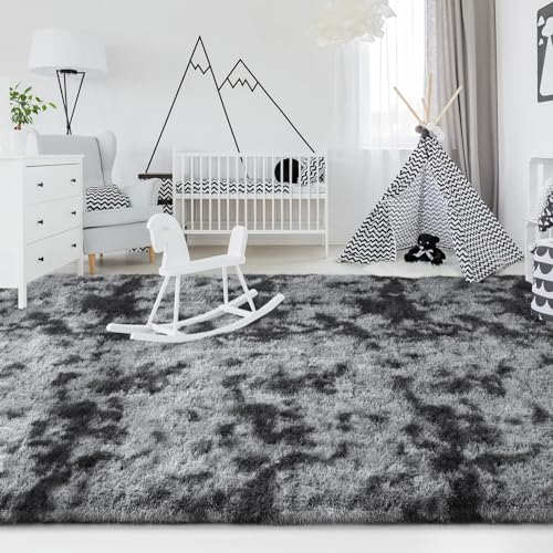 Cinknots Bereich Teppiche Fluffiger Teppich Modernes Wohnzimmer Schlafzimmer Baby Schlafsaal Weiche rutschfeste Große Indoor Shaggy Teppich Zimmer Home Dekor (Schwarz Grau, 120x160cm) von Cinknots