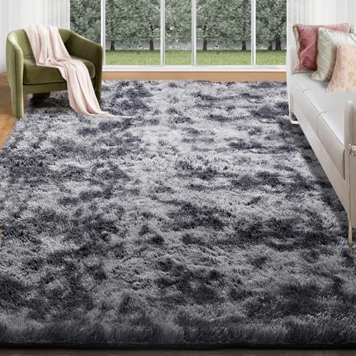 Cinknots Teppich Wohnzimmer Groß Hochflor,Teppich Schlafzimmer Waschbar rutschfest,Flauschiger Teppiche Innen Carpet Passend für Kinderzimmer Küche(Schwarz Grau,185x185cm) von Cinknots