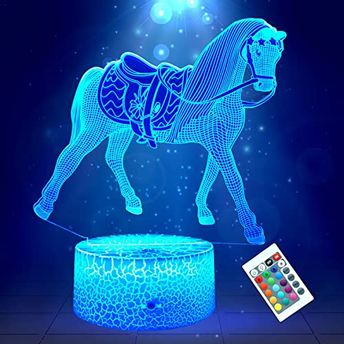 Pferde Geschenke Mädchen, Pferd 3D Nachtlicht für Kinder,Illusions lampe 16 Farben mit Fernbedienung, Geburtstagsgeschenk für Kinder, Babys, Jungen und Mädchen, 2, 3, 4, 5, 6, 7, 8 Jahre alt von Cinlegar
