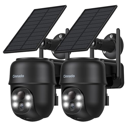 Cinnado Überwachungskamera Aussen Akku Solar - 2K Kamera Überwachung Aussen Solar, WLAN Kamera Outdoor mit PTZ, PIR Bewegungsmelder, Farbnachtsicht, Zwei-Wege-Audio, Alexa kompatibel, 2er Set von Cinnado