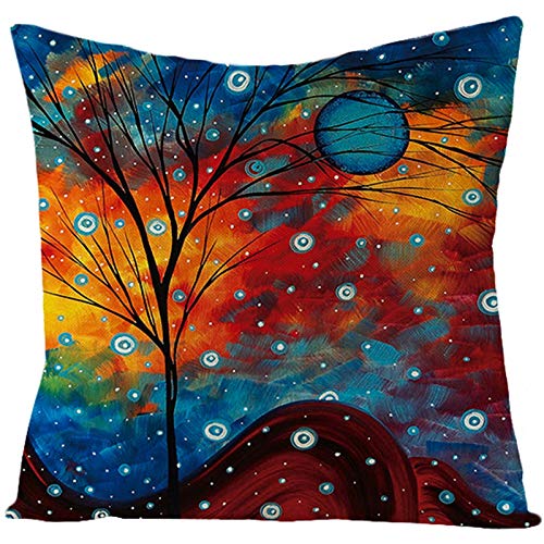 Cinnanal Kissenbezüge Für Loungemöbel Kissenhülle Japan Baum-Mond-Kunst-Malerei Samt Zierkissenbezüge Ostern Blau Dekorative Das Sofa Im Wohnzimmer Braun Blau 50X50Cm von Cinnanal