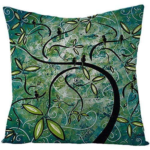 Cinnanal Kissenbezüge Herbst Kissenhülle Seide Baum-Mond-Kunst-Malerei Flachs Zierkissenbezüge Set Outdoor Wasserdicht Dekorative Für Das Sofa Im Wohnzimmer Blau-Orange 50X50Cm von Cinnanal