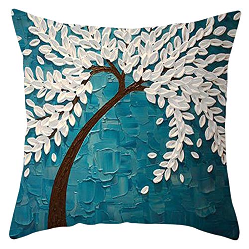 Cinnanal Kissenbezüge Kuschelig Kissenbezug Quadratisch Baum-Blumen-Malerei Seide Zierkissenbezüge Abstrakt Kissenhülle Dekorative Für Das Sofa Im Wohnzimmer Blau Grün Weiß 40X40Cm von Cinnanal