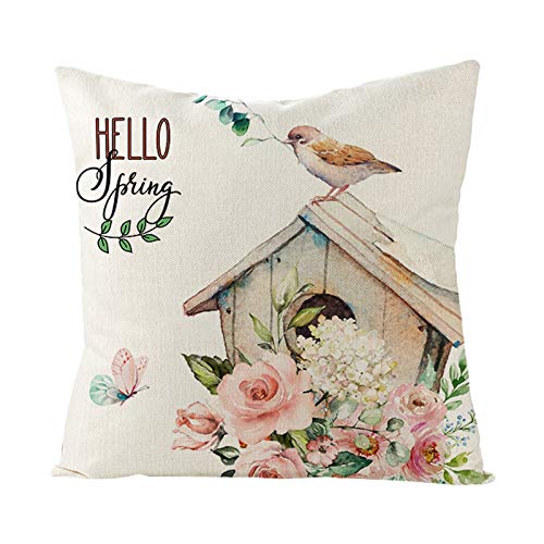 Cinnanal Kissenbezüge Landhaus Kissenhülle Wasserdicht Blumen-Vogelhaus Samt Zierkissenbezüge Verschiedene Grössen Quadratischer Kissenbezug Dekorative Für Das Sofa Rosa-Beige 45X45Cm von Cinnanal