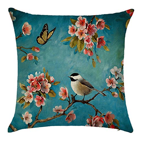 Cinnanal Kissenbezüge Wohnwagen Kissenbezug Lang Blumen-Zweig-Vogel-Malerei Seide Zierkissenbezüge Japan Aesthetic Dekorative Für Das Sofa Im Wohnzimmer Blau Rosa 40X40Cm von Cinnanal