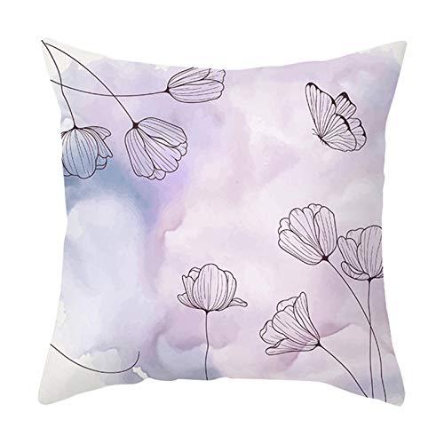 Kissenbezüge Rechteckig Kissenhülle Wasserdicht Outdoor Einfache Blume Und Schmetterling Flachs Zierkissenbezüge Jugendzimmer Dekorative Für Das Sofa Wohnzimmer Helles Lila 40X40Cm von Cinnanal