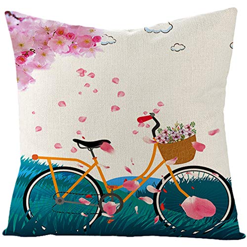 Kissenbezügeset Kissenbezug Personalisiert Fahrrad-Blume Seide Zierkissenbezüge Kissenbezüge Uni Kissenhülle Fransen Dekorative Kissen Für Das Sofa Im Wohnzimmer Pink Blau 50X50Cm von Cinnanal