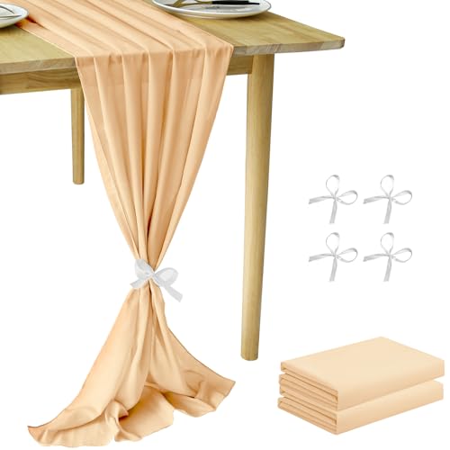 Cinnani 2 Stück Chiffon Tischläufer Beige 70x300 cm Tischläufer Hochzeit Musselin Dekostoff Musselin tischläufer Boho Hochzeit für Hochzeitsdeko, Tischdeko Geburtstag, Taufe, Babyparty von Cinnani
