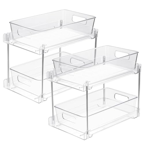 Cinnani 2 Pack 2 Etagen Unter Waschbecken Regal,Küche Küchenschrank Kühlschrank Unterschrank Organizer,Multifunktionale Acryl mit Schiebeschublade Küchenregal für Vorratsdosen,Gewürzregal,Kosmetik von Cinnani