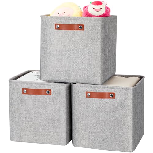 Cinnani Aufbewahrungsbox, 3er Set, Ordnungsboxen, Vliesstoff, Faltbox, 26 x 26 x 26 cm, Stoffbox, für Würfelregal, Organizer für Kleidung, Grau von Cinnani