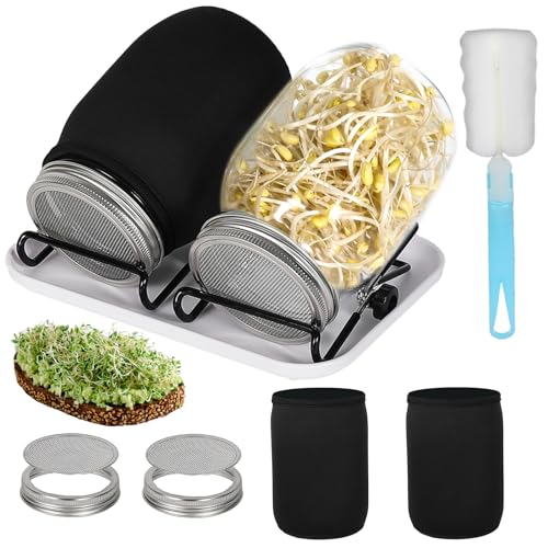 Cinnani Sprossenglas Keimglas Set (2er Pack | 1000 ml) Keimglas für Sprossen mit Deckel, Sieb & Abtropfschale - Sprossen Keimgerät zur Kresse Anzucht von Cinnani