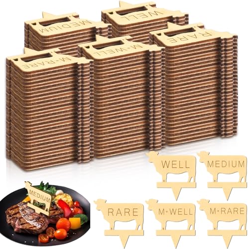 Cinnvoice 300 Stück seltene Steak-Marker, 4,9 cm, Fleischmarker, Steak-Temperaturstab, Fleischspieße, Paddelspieße, für Grill, Küche, Party oder Buffets (Holz, Beige) von Cinnvoice