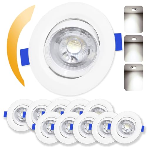 Cinsenten 10er Set Einbaustrahler LED 230V 30° Schwenkbar IP44 Φ70-80mm, Aussenbereich LED Deckenspots 5W/500lm, Außen Decken Spots Badezimmer, Neutralweiß 4000K Einbauspot Flach Rund Weiß von Cinsenten