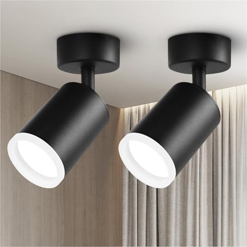 Cinsenten 2er Wandlampe Schwenkbar, 350° LED Wandstrahler Innen GU10 (exkl.), Kleine Wandleuchte Schwarz für Küche Schlafzimmer Modern Wandspots, 1 Flammig Deckenlampe (Schwarz + Mattierte Felge) von Cinsenten