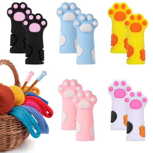 Cinsersr Maschenstopper 10 Stück Maschenstopper für Stricknadeln Stricknadel stopper Niedliches Katzenkrallen-Nadelspitzenschutz-Set aus Weichem Silikon Geeignet für Stricknadeln DIY-Stricken von Cinsersr