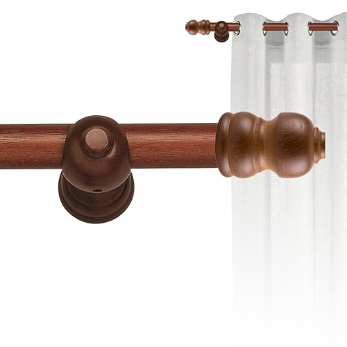 Gardinenstangen-Set aus Holz mit Durchmesser 30 mm, Kit zur Wandmontage, Haselnussstange, 2 m, mit Endstück, CINTACOR von Cintacor S.A.