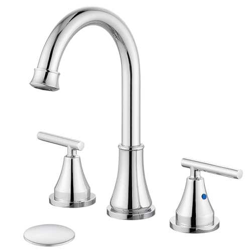 Cinwiny Badezimmer-Wasserhahn für Waschbecken, 3 Löcher, weit verbreitete Waschbeckenarmatur mit Pop-Up-Ablauf- und Zuleitungen, Edelstahl, weit verbreiteter Wasserhahn, poliertes Chrom Cinwiny Badezimmer-Wasserhahn für Waschbecken, 3 Löcher, weit verbreitete Waschbeckenarmatur mit Pop-Up-Ablauf- und Zuleitungen, Edelstahl, weit verbreiteter Wasserhahn, poliertes Chrom von Cinwiny