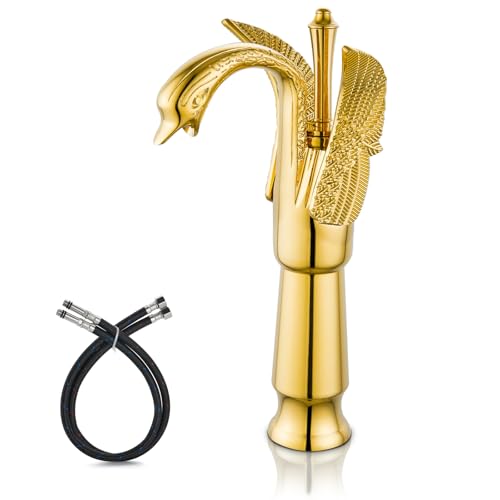 Cinwiny Schwan Wasserhahn Badezimmer Waschbecken Wasserhahn Poliert Gold Schwan Form Einzelgriff Ein Loch Hoch WC Waschbecken Wasserhahn Mischbatterie Deckmontage Vogelhahn von Cinwiny