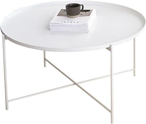 Modern Coffee Table, Versatile Design Sofa Side Table, Iron Round Coffee Table, Small Living Room Low Table, Leisure Table, Foldable Multifunctional Table (Size:75x42cm,Color:Pink) (Color : White, S von CioNeL