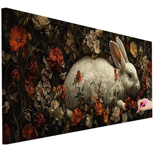 Diamond Painting Erwachsene Kaninchen Diamond Painting XXL 200x80cm 5D DIY Blume Diamant Kunst Groß Set Basteln Erwachsene Diamant Malerei Stickerei Kreuzstich Set für Deko Wohnzimmer Geschenke F-88 von Ciooyxee