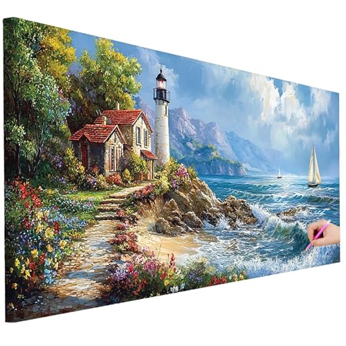 Diamond Painting Erwachsene Meer Diamond Painting XXL 80x30cm 5D DIY Leuchtturm Diamant Kunst Groß Set Basteln Erwachsene Diamant Malerei Stickerei Kreuzstich Set für Deko Wohnzimmer Geschenke I-75 von Ciooyxee