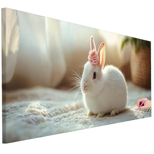 Diamond Painting Erwachsene Niedlich Diamond Painting XXL 130x50cm 5D Kaninchen Diamant Kunst Groß Set Basteln Erwachsene Diamant Malerei Stickerei Kreuzstich Set für Deko Geschenke für Frauen I-49 von Ciooyxee