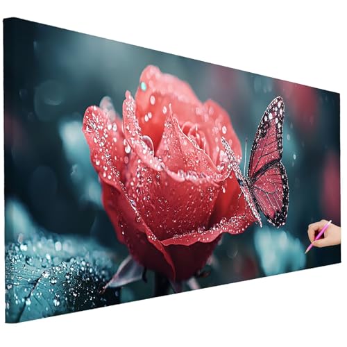 Diamond Painting Erwachsene Rosen Diamond Painting XXL 80x30cm 5D Schmetterling Diamant Kunst Groß Set Basteln Erwachsene Diamant Malerei Stickerei Kreuzstich Set für Deko Geschenke für Frauen I-41 von Ciooyxee