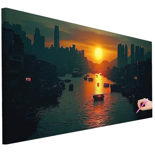 Diamond Painting Erwachsene Sonnenuntergang Diamond Painting XXL 80x30cm 5D DIY Landschaft Diamant Kunst Groß Set Basteln Erwachsene Diamant Malerei Stickerei Kreuzstich Set für Deko Wohnzimmer I-17 von Ciooyxee