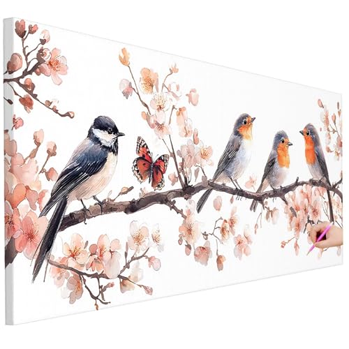 Diamond Painting Erwachsene Vogel Diamond Painting XXL 80x30cm DIY Blume Diamant Kunst Groß Set Basteln Erwachsene Diamant Malerei Stickerei Kreuzstich Set Deko Wohnzimmer Geschenke für Frauen F-10 von Ciooyxee