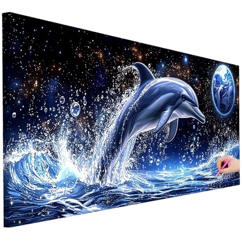 Diamond Painting XXL Groß 100x40cm Diamond Painting Delphin Bilder Set 5D Diamant Kunst Mond Bastelset Erwachsene, DIY Full Diamant Malerei Kreativ Set für Erwachsene für Wanddeko Geschenke F-57 Diamond Painting XXL Groß 100x40cm Diamond Painting Delphin Bilder Set 5D Diamant Kunst Mond Bastelset Erwachsene, DIY Full Diamant Malerei Kreativ Set für Erwachsene für Wanddeko Geschenke F-57 von Ciooyxee