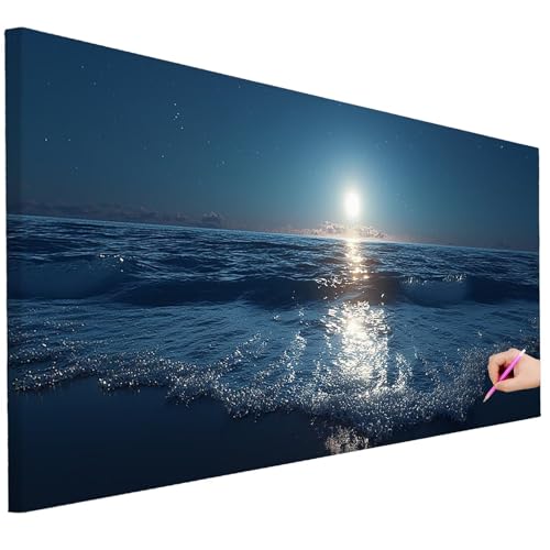 Diamond Painting XXL Groß 150x60cm Diamond Painting Meer Bilder Set Diamant Kunst Mond Bastelset Erwachsene Zimmer Deko, DIY Full Diamant Malerei Kreativ Set für Erwachsene für Wanddeko Geschenke L-55 von Ciooyxee
