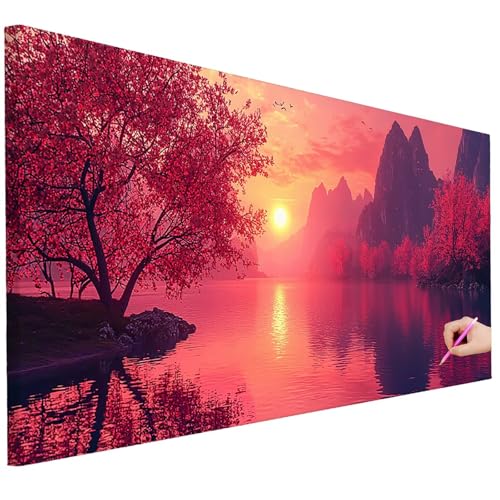 Diamond Painting XXL Groß 200x80cm Diamond Painting Landschaft Bilder Set 5D Diamant Kunst Sonnenuntergang Bastelset Erwachsene, DIY Full Diamant Malerei Kreativ Set für Erwachsene für Wanddeko L-69 von Ciooyxee
