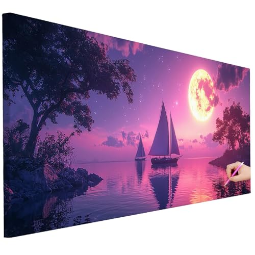 Diamond Painting XXL Groß 80x30cm Diamond Painting Landschaft Bilder Set 5D Diamant Kunst Mond Bastelset Erwachsene, DIY Full Diamant Malerei Kreativ Set für Erwachsene für Wanddeko Geschenke L-59 von Ciooyxee
