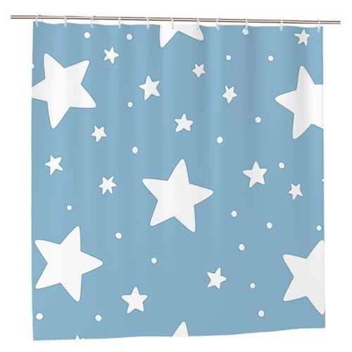 Duschvorhang 180x180 Duschvorhang Blau Duschrollo mit Gewicht Duschvorhänge Badewanne Stern Wasserdicht Polyester Duschrollo Waschbar Duschvorhänge mit 12 Haken für Badezimmer Badewanne Dusche A-59 von Ciooyxee