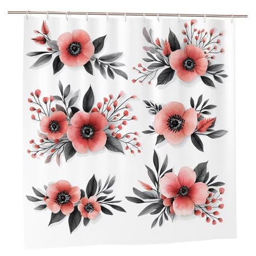 Duschvorhang 180x180 Duschvorhang Blumen Duschrollo mit Gewicht Duschvorhänge Badewanne Weiß Wasserdicht Polyester Duschrollo Waschbar Duschvorhänge mit 12 Haken für Badezimmer Badewanne Dusche A-69 von Ciooyxee