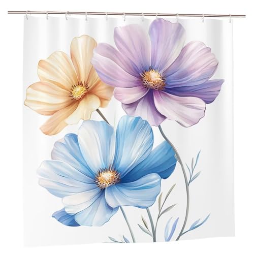 Duschvorhang 180x180 Duschvorhang Einfach Duschrollo mit Gewicht Duschvorhänge Badewanne Blumen Wasserdicht Polyester Duschrollo Waschbar Duschvorhänge mit 12 Haken für Badezimmer Badewanne D-70 von Ciooyxee