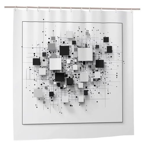Duschvorhang 180x180 Duschvorhang Grau Duschrollo mit Gewicht Duschvorhänge Badewanne Geometrie Wasserdicht Polyester Duschrollo Waschbar Duschvorhänge mit 12 Haken für Badezimmer Badewanne A-05 von Ciooyxee