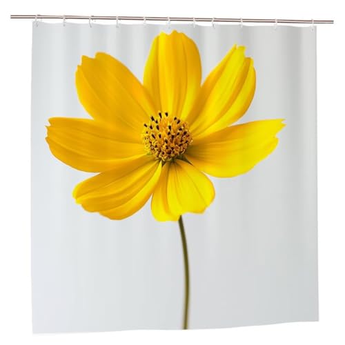 Duschvorhang 180x200 Duschvorhang Gelb Duschrollo mit Gewicht Duschvorhänge Badewanne Blumen Wasserdicht Polyester Duschrollo Waschbar Duschvorhänge mit 12 Haken für Badezimmer Badewanne Dusche A-53 von Ciooyxee