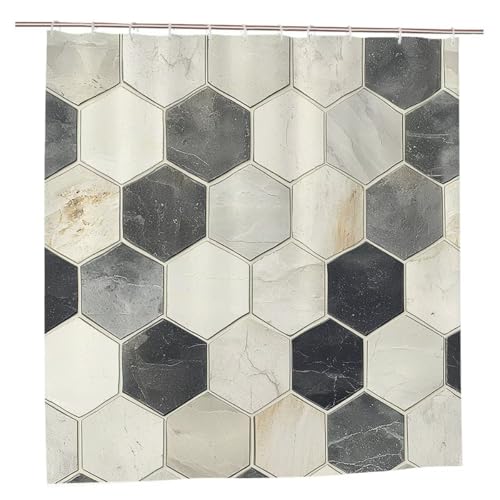 Duschvorhang 180x200 Duschvorhang Geometrie Duschrollo mit Gewicht Duschvorhänge Badewanne Bienenwabe Wasserdicht Polyester Duschrollo Waschbar Duschvorhänge mit 12 Haken für Badezimmer Badewanne A-55 von Ciooyxee