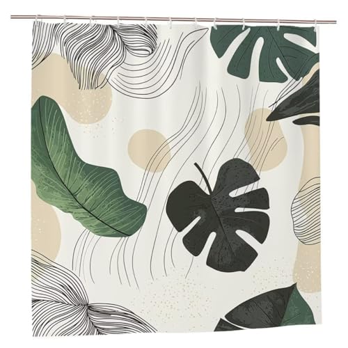 Duschvorhang 180x220 Duschvorhang Beige Duschrollo mit Gewicht Duschvorhänge Badewanne Blatt Wasserdicht Polyester Duschrollo Waschbar Duschvorhänge mit 12 Haken für Badezimmer Badewanne Dusche A-01 von Ciooyxee