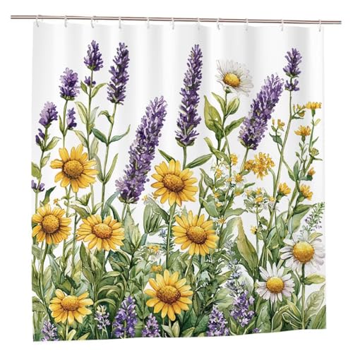 Duschvorhang 200x180 Duschvorhang Blumen Duschrollo mit Gewicht Duschvorhänge Badewanne Anlage Wasserdicht Polyester Duschrollo Waschbar Duschvorhänge mit 12 Haken für Badezimmer Badewanne Dusche A-21 von Ciooyxee