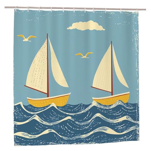Duschvorhang 200x180 Duschvorhang Maritim Duschrollo mit Gewicht Duschvorhänge Badewanne Retro Wasserdicht Polyester Duschrollo Waschbar Duschvorhänge mit 12 Haken für Badezimmer Badewanne Dusche A-79 von Ciooyxee