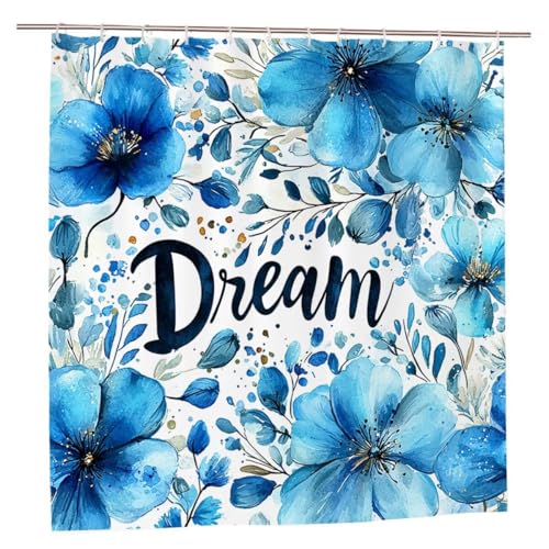 Duschvorhang 200x200 Duschvorhang Blau Duschrollo mit Gewicht Duschvorhänge Badewanne Blumen Wasserdicht Polyester Duschrollo Waschbar Duschvorhänge mit 12 Haken für Badezimmer Badewanne Dusche A-57 von Ciooyxee