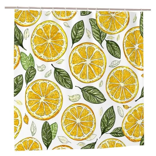 Duschvorhang 200x200 Duschvorhang Gelb Duschrollo mit Gewicht Duschvorhänge Badewanne Zitrone Wasserdicht Polyester Duschrollo Waschbar Duschvorhänge mit 12 Haken für Badezimmer Badewanne Dusche E-19 von Ciooyxee