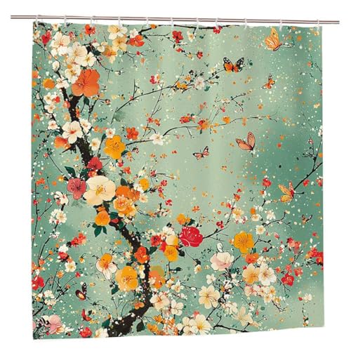 Duschvorhang 200x200 Duschvorhang Retro Duschrollo mit Gewicht Duschvorhänge Badewanne Blumen Wasserdicht Polyester Duschrollo Waschbar Duschvorhänge mit 12 Haken für Badezimmer Badewanne Dusche A-71 von Ciooyxee