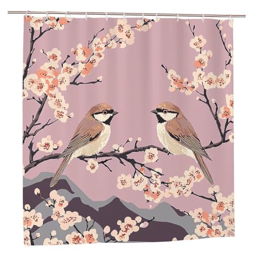 Duschvorhang 200x200 Duschvorhang Rosa Duschrollo mit Gewicht Duschvorhänge Badewanne Blumen Wasserdicht Polyester Duschrollo Waschbar Duschvorhänge mit 12 Haken für Badezimmer Badewanne Dusche A-61 von Ciooyxee