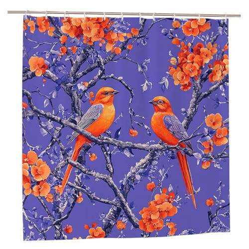 Duschvorhang 240x200 Duschvorhang Lila Duschrollo mit Gewicht Duschvorhänge Badewanne Vogel Wasserdicht Polyester Duschrollo Waschbar Duschvorhänge mit 12 Haken für Badezimmer Badewanne Dusche A-95 von Ciooyxee