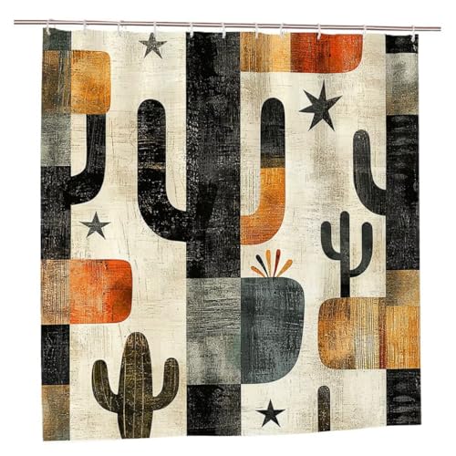 Duschvorhang 240x200 Duschvorhang Retro Duschrollo mit Gewicht Duschvorhänge Badewanne Geometrie Wasserdicht Polyester Duschrollo Waschbar Duschvorhänge mit 12 Haken für Badezimmer Badewanne A-11 von Ciooyxee