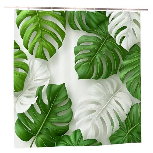 Duschvorhang Anlage Duschvorhang 200x180 Duschrollo Blatt Duschvorhänge mit Gewicht Wasserdicht Shower Curtains Waschbar Polyester Duschvorhänge mit 12 Haken Badezimmer Deko Geschenke für Frauen A-20 von Ciooyxee