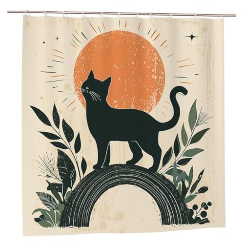 Duschvorhang Beige Duschvorhang 240x200 Duschrollo Katze Duschvorhänge mit Gewicht Wasserdicht Shower Curtains Waschbar Polyester Duschvorhänge mit 12 Haken Badezimmer Deko Geschenke für Frauen B-19 von Ciooyxee